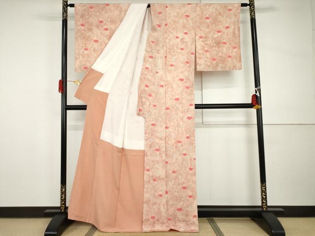 平和屋着物●上質な小紋　絞り　舞花文　暈し染め　正絹　逸品　未使用　AABI0022cs