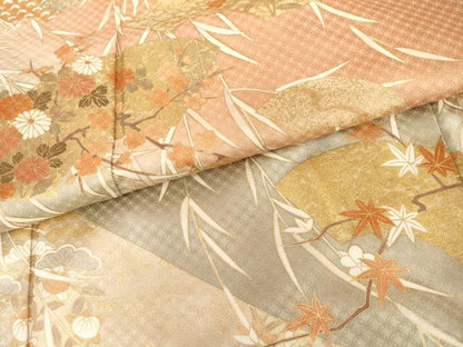 平和屋着物●訪問着　地紙吉祥花文　暈し染め　金彩　正絹　逸品　AABI0025cs
