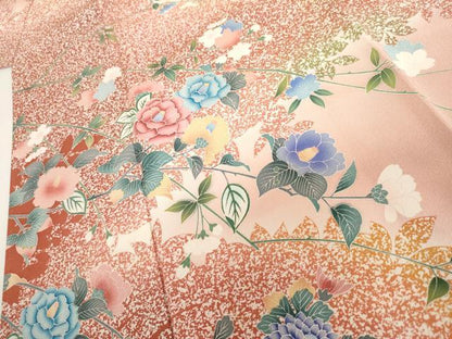 平和屋着物●訪問着　友禅　枝花文　枝葉シルエット　暈し染め　正絹　逸品　AABI0026cs