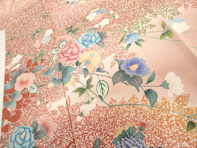 平和屋着物●訪問着　友禅　枝花文　枝葉シルエット　暈し染め　正絹　逸品　AABI0026cs
