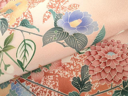平和屋着物●訪問着　友禅　枝花文　枝葉シルエット　暈し染め　正絹　逸品　AABI0026cs