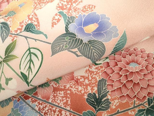 平和屋着物●訪問着　友禅　枝花文　枝葉シルエット　暈し染め　正絹　逸品　AABI0026cs