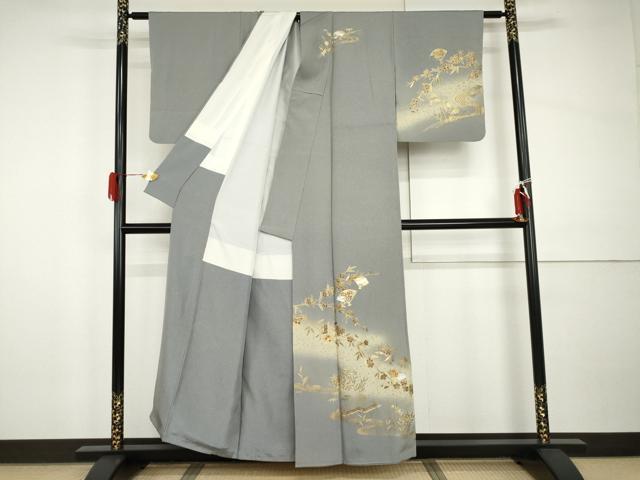 平和屋着物●訪問着　流水扇面桜文　金銀彩　正絹　逸品　AABI0028cs