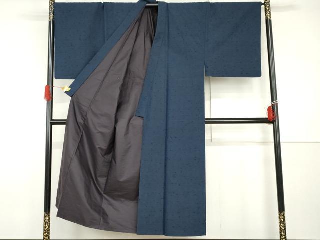 平和屋着物●男性　ひげ紬　色無地　濃藍色　正絹　逸品　AABI0030cs