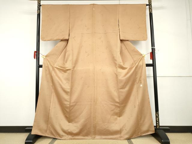 平和屋着物●上質な色無地　作家物　草藤　散らし地紋　赤白橡色　正絹　逸品　未使用　AABI0035cs