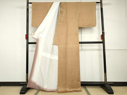平和屋着物●上質な色無地　作家物　草藤　散らし地紋　赤白橡色　正絹　逸品　未使用　AABI0035cs