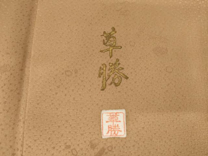 平和屋着物●上質な色無地　作家物　草藤　散らし地紋　赤白橡色　正絹　逸品　未使用　AABI0035cs
