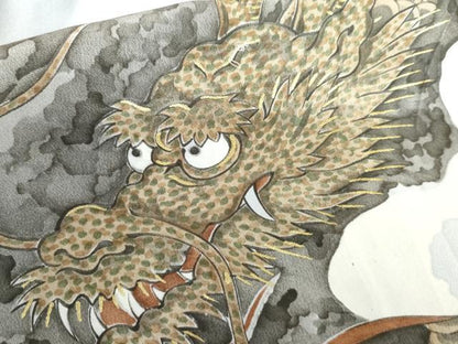 平和屋着物●男性　長襦袢　袷　手描き　立波に龍　暈し染め　金彩　正絹　逸品　AABI0036cs