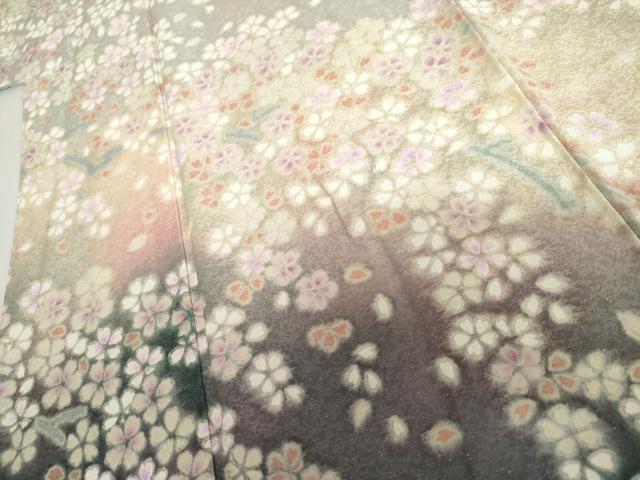 平和屋着物●訪問着　舞桜文　暈し染め　銀通し地　正絹　逸品　未使用　AABI0043cs