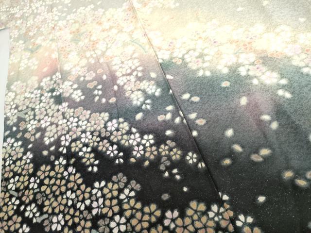 平和屋着物●訪問着　舞桜文　暈し染め　銀通し地　正絹　逸品　未使用　AABI0043cs