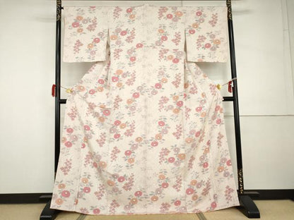 平和屋着物●上質な小紋　地紋起こし　草花文　正絹　逸品　未使用　AABI0044cs