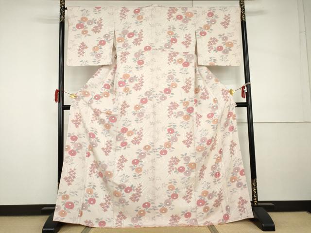 平和屋着物●上質な小紋　地紋起こし　草花文　正絹　逸品　未使用　AABI0044cs