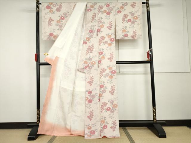 平和屋着物●上質な小紋　地紋起こし　草花文　正絹　逸品　未使用　AABI0044cs