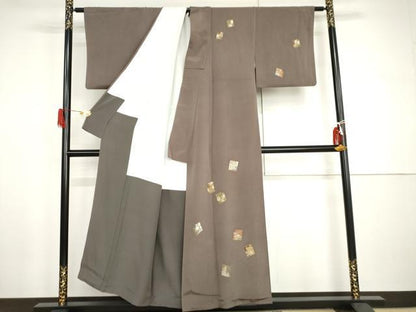 平和屋着物●訪問着　源氏香花文　金彩　鬼しぼ縮緬　正絹　逸品　AABI0050cs