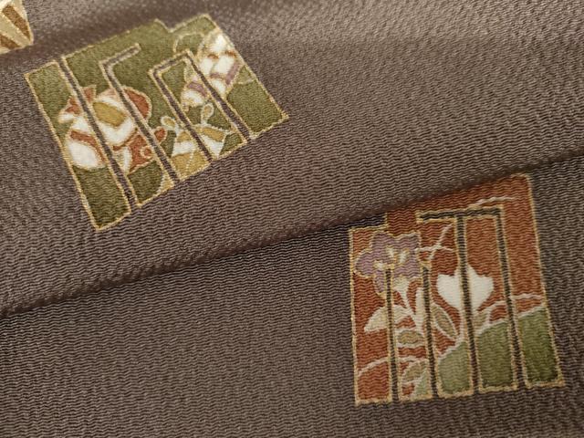 平和屋着物●訪問着　源氏香花文　金彩　鬼しぼ縮緬　正絹　逸品　AABI0050cs