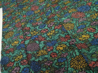 平和屋着物●上質な小紋　紬地　型染め　草花文　正絹　逸品　未使用　AABI0054cs