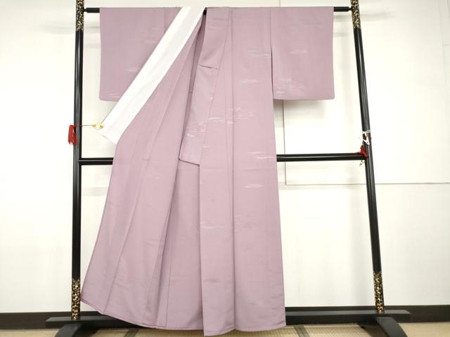 平和屋着物▽色無地　単衣　霞地紋　紅藤色　洗える着物　AABI0055cs