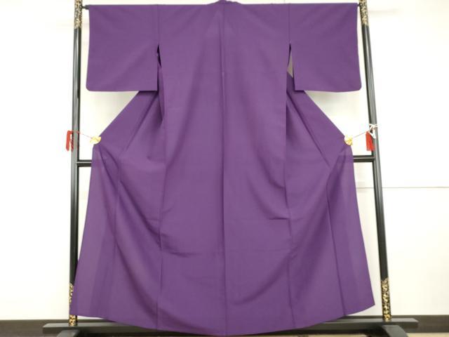 平和屋着物▽色無地　単衣　本紫色　洗える着物　AABI0058cs