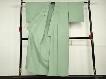 平和屋着物▽色無地　単衣　柳染色　洗える着物　AABI0061cs