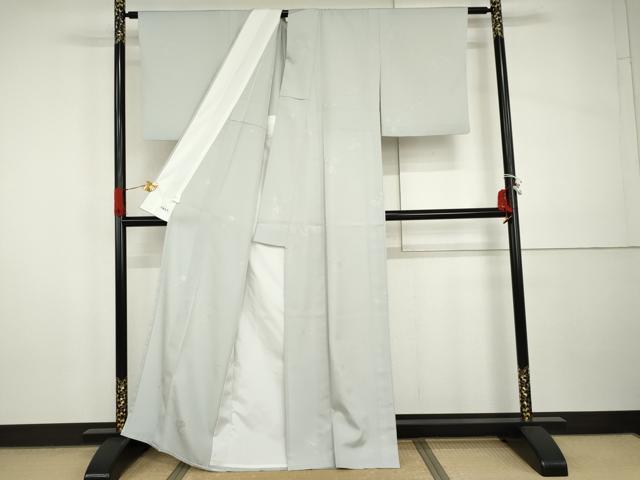 平和屋着物▽色無地　単衣　草花地紋　藍白色　洗える着物　AABI0062cs