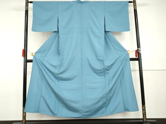 平和屋着物▽上質な色無地　単衣　紗綾形地紋　露草色　正絹　逸品　AABI0063cs