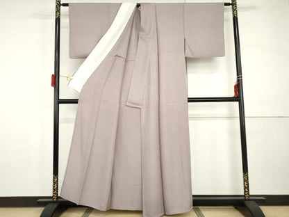 平和屋着物▽上質な色無地　単衣　更紗花唐草地紋　薄葡萄色　正絹　逸品　AABI0064cs