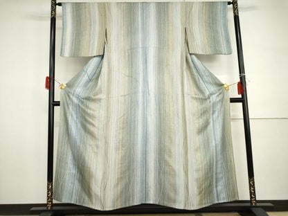 平和屋着物▽上質な小紋　単衣　霞縞　正絹　逸品　AABI0065cs