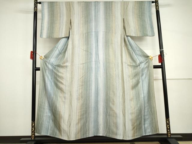 平和屋着物▽上質な小紋　単衣　霞縞　正絹　逸品　AABI0065cs