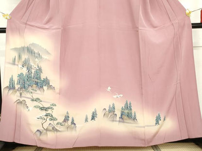 平和屋着物▽訪問着　単衣　飛鶴風景文　暈し染め　金彩　正絹　逸品　AABI0066cs