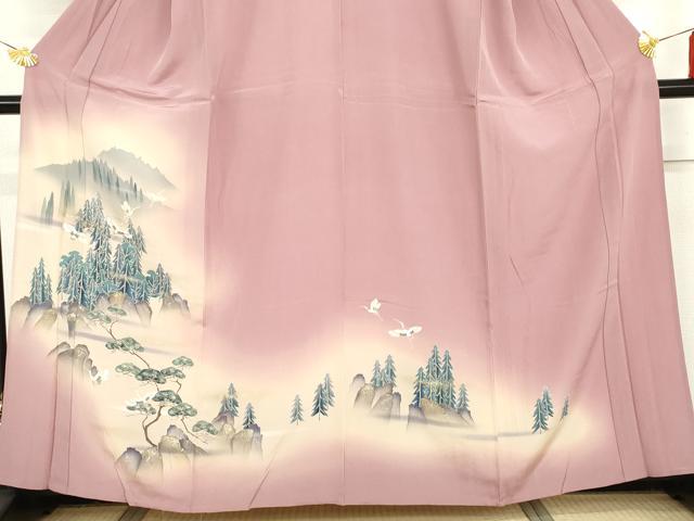 平和屋着物▽訪問着　単衣　飛鶴風景文　暈し染め　金彩　正絹　逸品　AABI0066cs