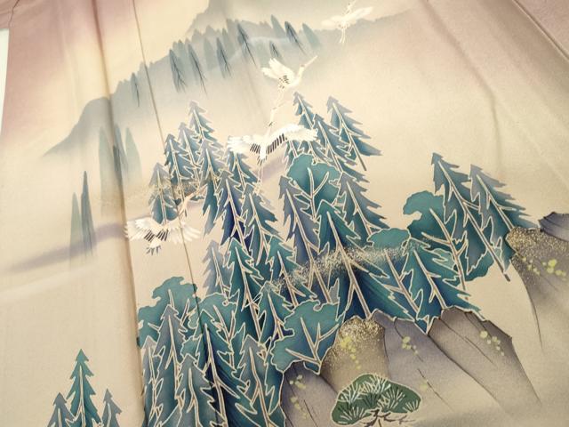 平和屋着物▽訪問着　単衣　飛鶴風景文　暈し染め　金彩　正絹　逸品　AABI0066cs