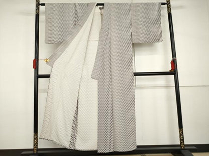 平和屋着物▽上質な小紋　単衣　梅　正絹　逸品　AABI0069cs