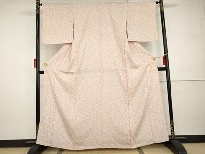 平和屋着物▽上質な小紋　単衣　枝葉文　正絹　逸品　AABI0070cs