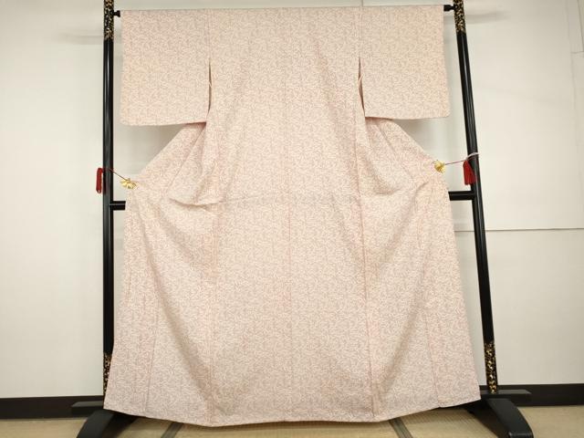 平和屋着物▽上質な小紋　単衣　枝葉文　正絹　逸品　AABI0070cs