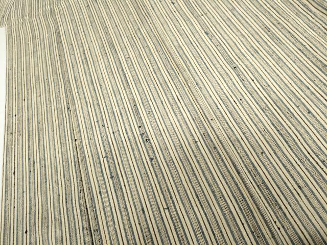 平和屋着物▽浦野理一　経節紬　単衣　縞　たとう紙付き　正絹　逸品　AABI0072cs
