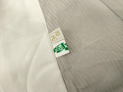 平和屋着物▽訪問着　単衣　駒刺繍　露芝に萩　牡丹鼠色地　金銀彩　正絹　逸品　AABI0075cs