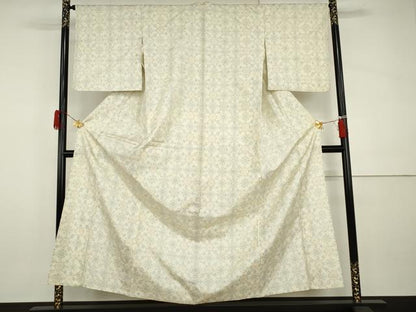 平和屋着物▽本場大島紬　白大島　単衣　花格子　正絹　逸品　AABI0077cs