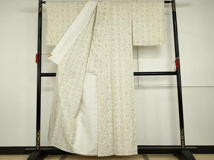 平和屋着物▽本場大島紬　白大島　単衣　花格子　正絹　逸品　AABI0077cs