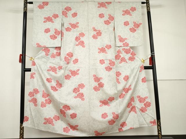 平和屋着物▽上質な小紋　単衣　草花文　正絹　逸品　AABI0080cs