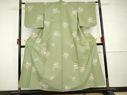 平和屋着物▽小紋　単衣　流水枝花文　洗える着物　AABI0081cs
