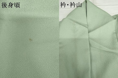 平和屋着物▽色無地　単衣　花丸地紋　裏葉柳色　洗える着物　近鉄百貨店扱い　AABI0084cs