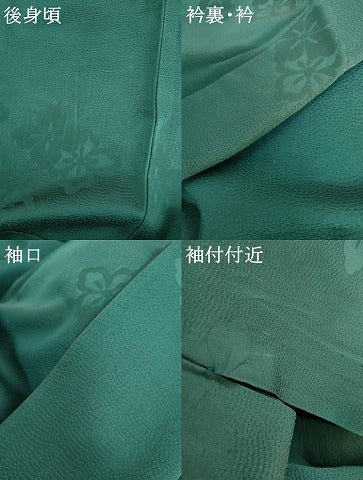 平和屋着物▽上質な色無地　単衣　花菱地紋　木賊色　正絹　逸品　AABI0086cs
