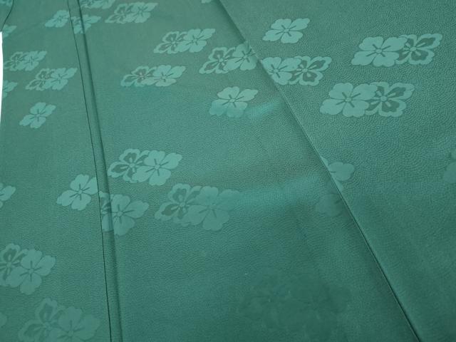 平和屋着物▽上質な色無地　単衣　花菱地紋　木賊色　正絹　逸品　AABI0086cs