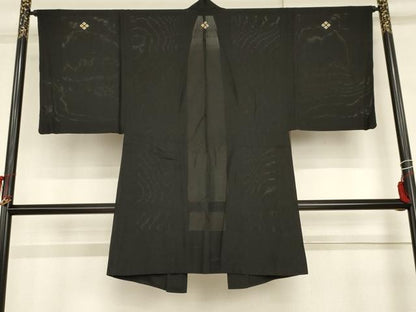 平和屋着物▽男性　黒紋付　羽織　スリーシーズン　春夏秋　塵除け　正絹　逸品　AABI0088cs