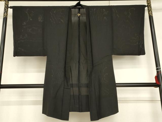 平和屋着物▽男性　黒紋付　羽織　スリーシーズン　春夏秋　塵除け　正絹　逸品　AABI0088cs