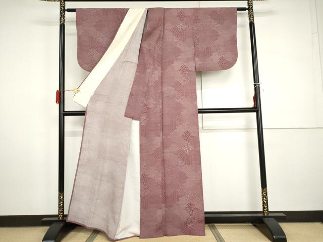 平和屋着物▽江戸小紋　単衣　松皮菱吉祥花文　小田急百貨店扱い　正絹　逸品　AABI0091cs