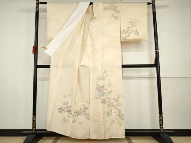 平和屋着物▽訪問着　単衣　手描き　流水花唐草文　正絹　逸品　AABI0093cs