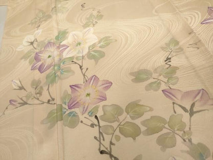 平和屋着物▽訪問着　単衣　手描き　流水花唐草文　正絹　逸品　AABI0093cs