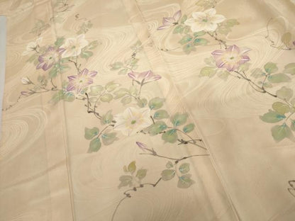 平和屋着物▽訪問着　単衣　手描き　流水花唐草文　正絹　逸品　AABI0093cs