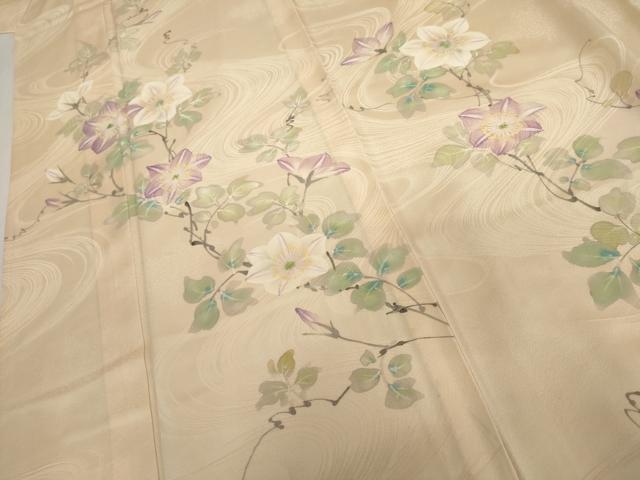平和屋着物▽訪問着　単衣　手描き　流水花唐草文　正絹　逸品　AABI0093cs